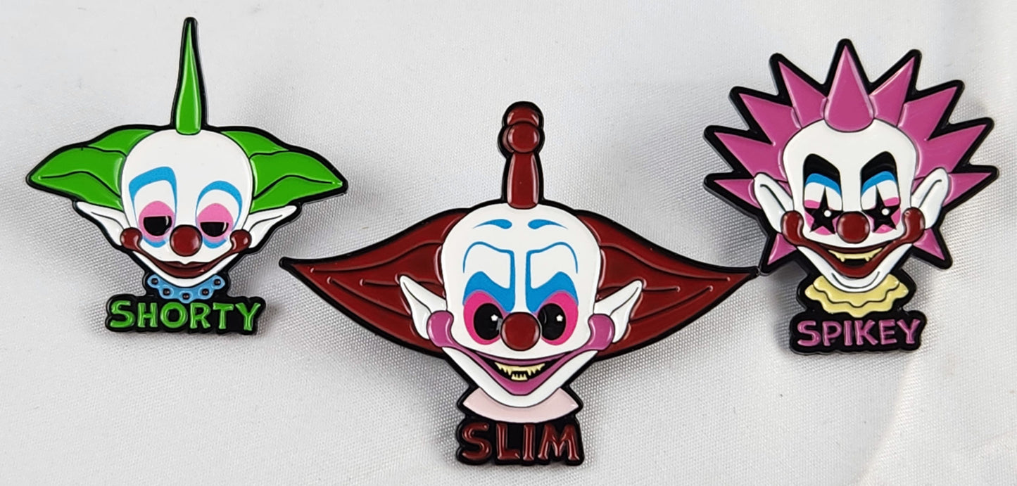 KILLER KLOWNS FROM OUTER SPACE 3PK ENAMEL PIN SET: SLIM, SPIKEY & SHORTY!